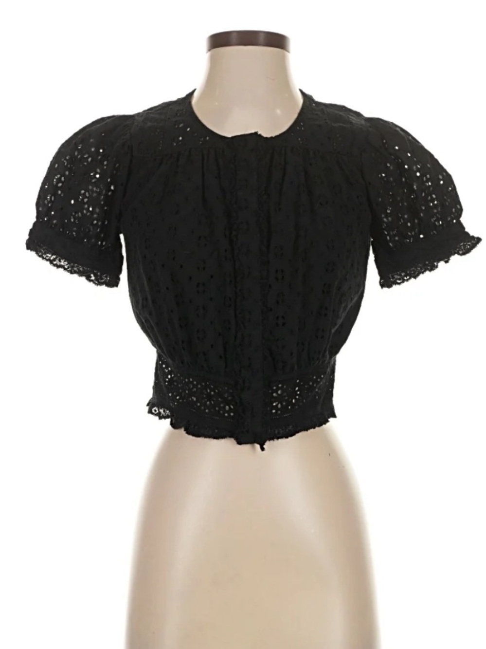 J. Crew Black Eyelet Puff-Sleeve Blouse